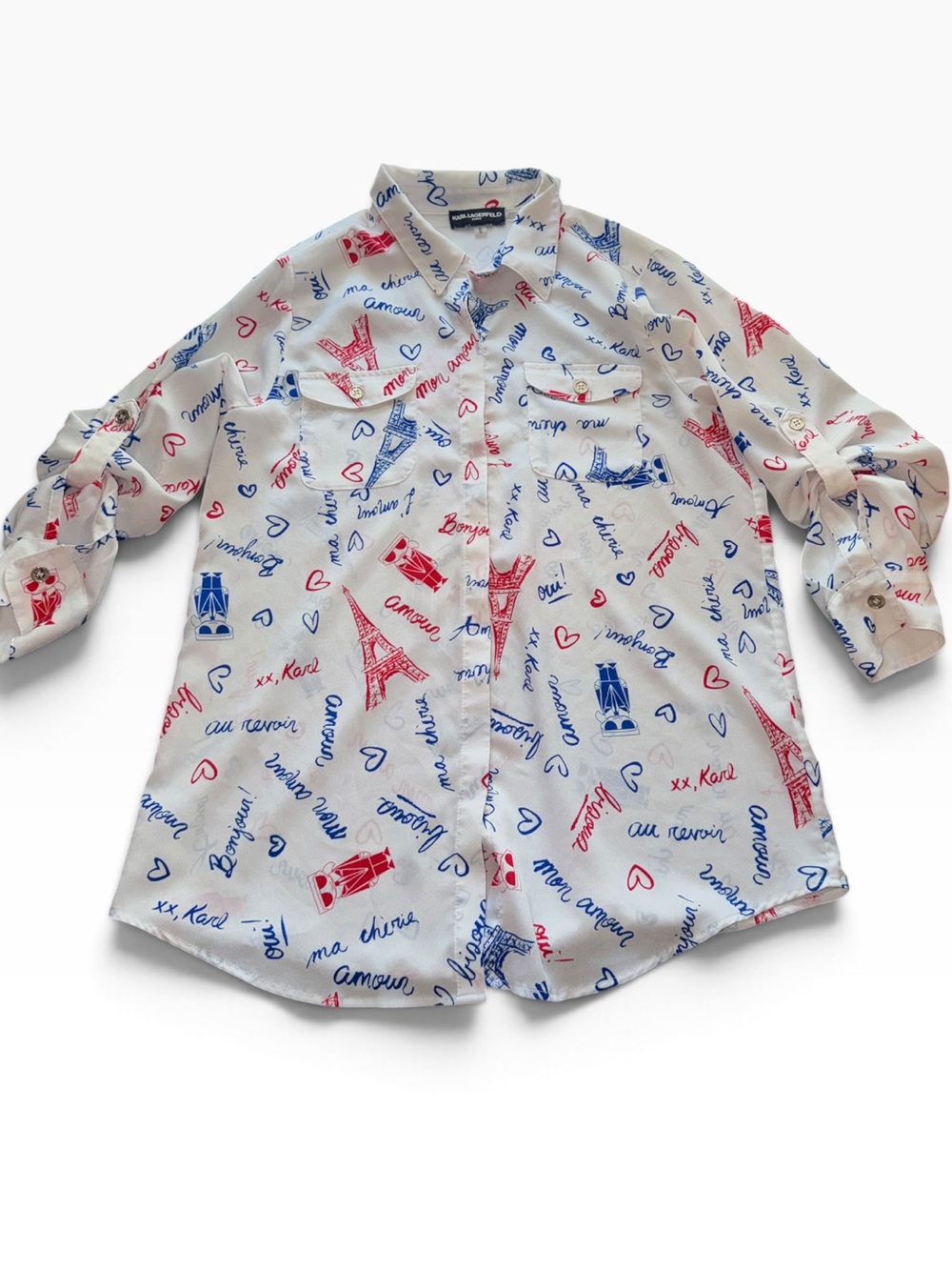 Karl Lagerfeld Paris Graphic Long Sleeve White Red and Blue